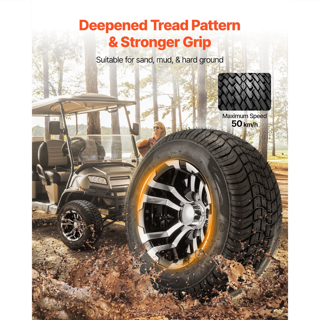 KFFKFF Golf Cart Wheels,10 205/50-10 Aluminum Alloy Golf Cart Tires and Wheels Combo (Set of 4),4-Ply Rubber 4-Lug Lawn Mower Tires & Rims, 675 lbs Load Capacity