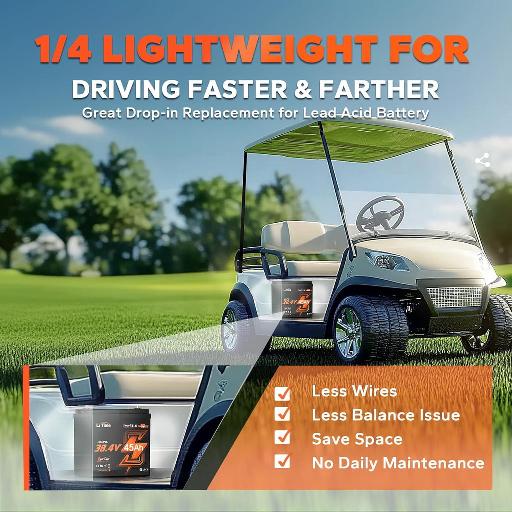 LiTime 36V 45Ah GC2 Bluetooth Lithium Golf Cart Battery, Replace T-105/T-125/T-145/T-605