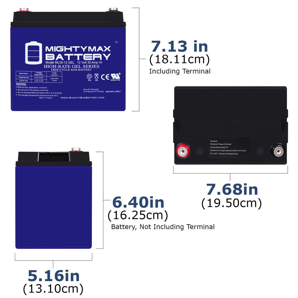 12V 35Ah GEL Battery Replacement for Kangaroo TG-31 Golf Cart