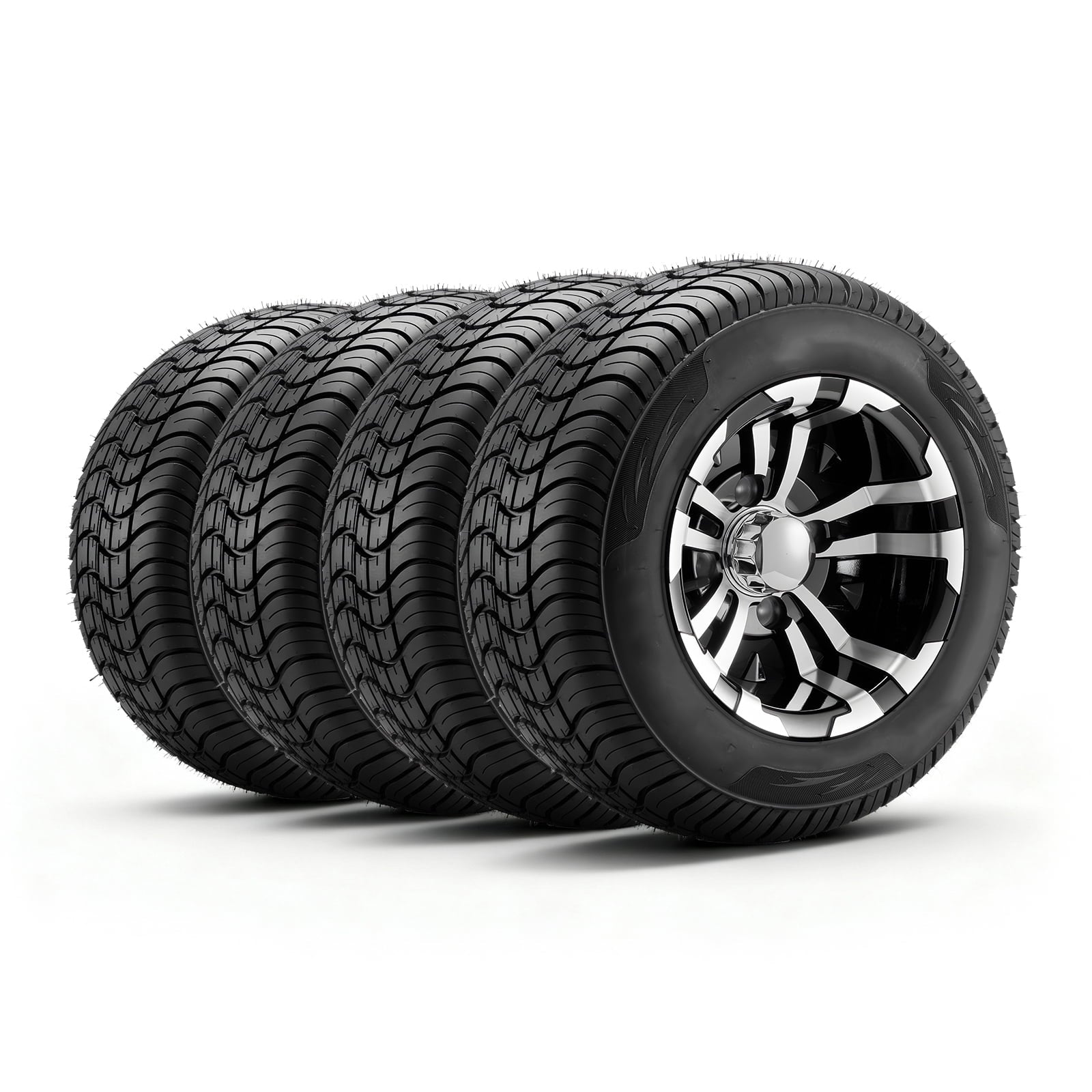 KFFKFF Golf Cart Wheels,10 205/50-10 Aluminum Alloy Golf Cart Tires and Wheels Combo (Set of 4),4-Ply Rubber 4-Lug Lawn Mower Tires & Rims, 675 lbs Load Capacity