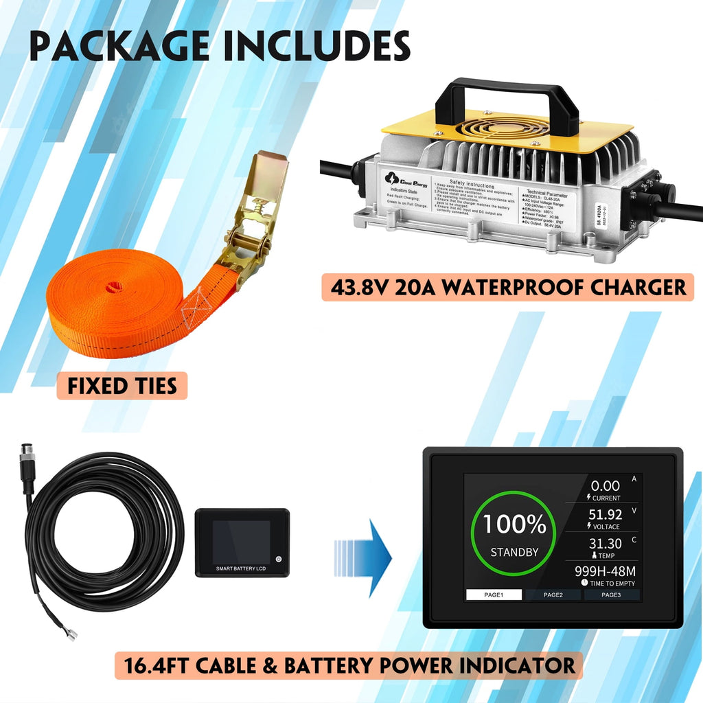 Cloudenergy 36V(38.4V) LiFePO4 Golf Cart Battery Built-in 250A Bluetooth BMS,with 20A Charger,Touch Monitor,6000+ Cycles,Perfect for Golf Carts,Trolling Motor(GFA36V-105Ah With Charger)