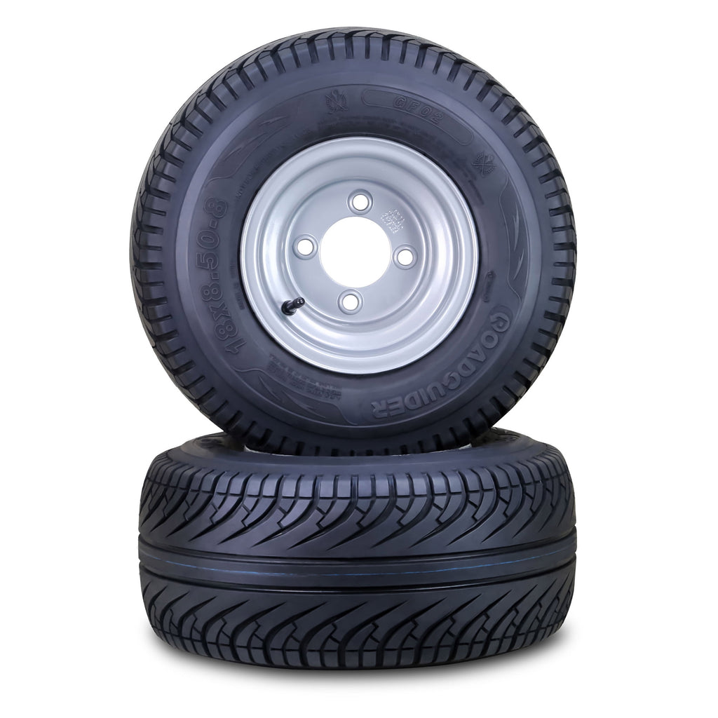 ROADGUIDER Golf Cart Tire Wheel Assembly 18X8.5-8 4-Ply with 4 Lugs on 4 PCD Silver Rim ,SET 2 -14039