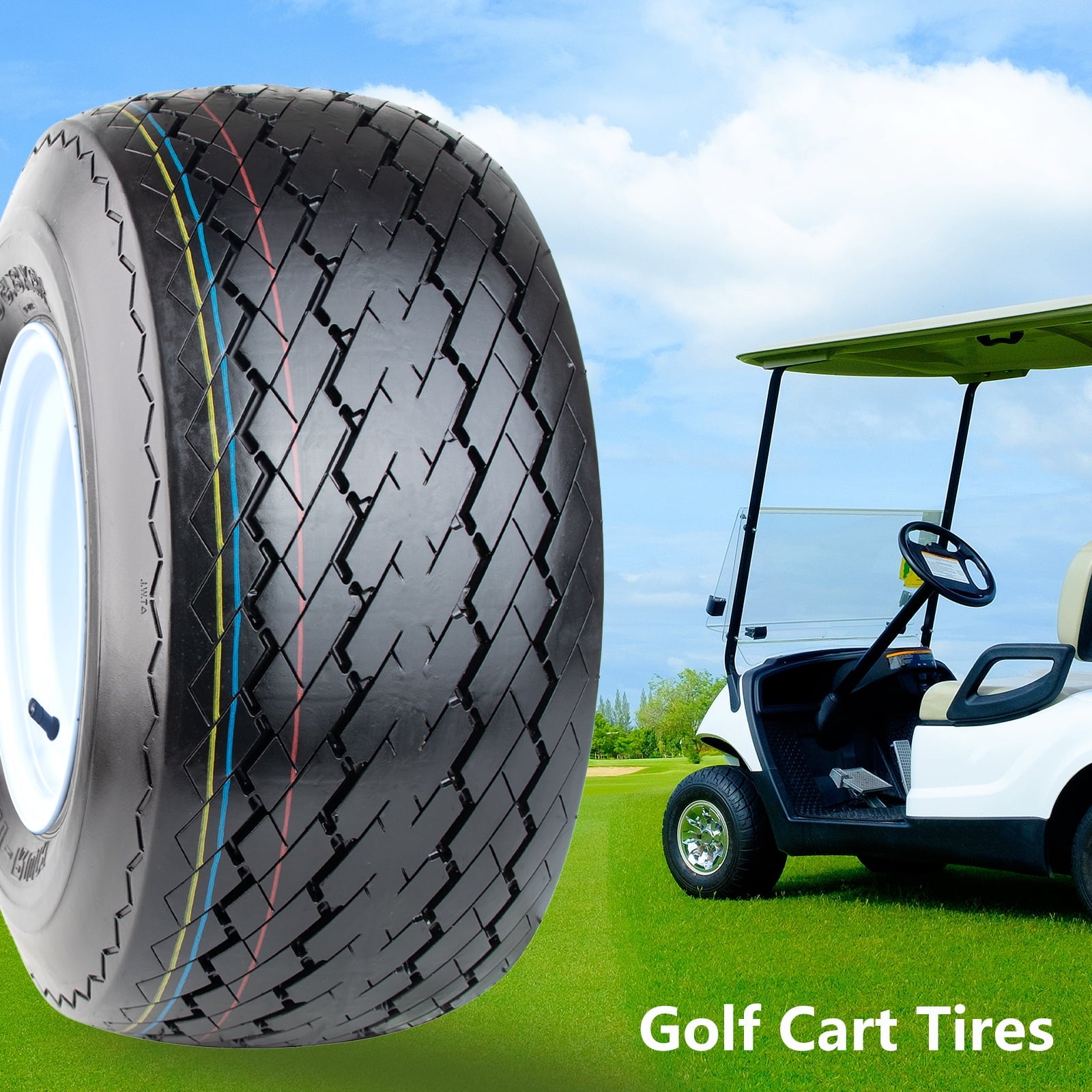Hi-Run 4 Set SU15 18X8.50-8 4PR Golf Cart Tires Wheel Assembly & 8X7 4 Lugs on 4 PCD White Rim Fits 18X8.5X8, 18X8.5-8
