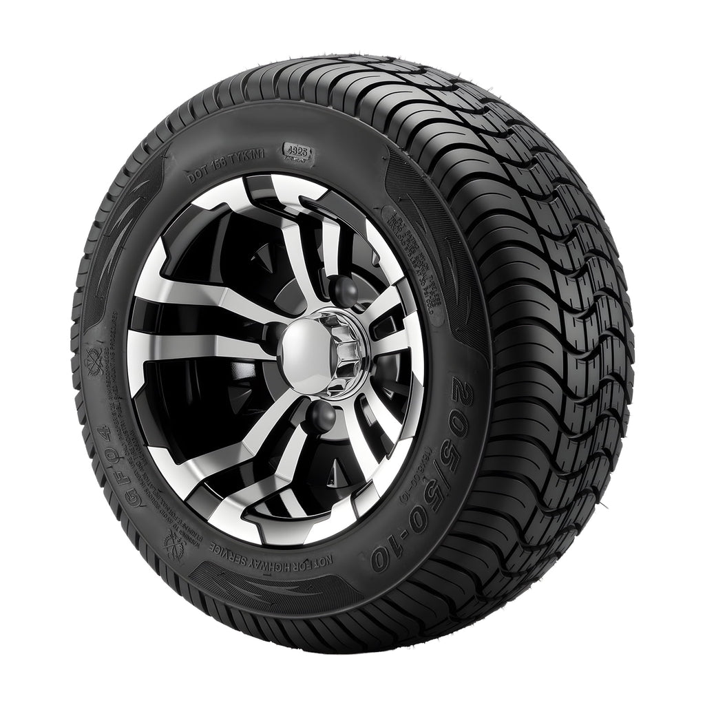KFFKFF Golf Cart Wheels,10 205/50-10 Aluminum Alloy Golf Cart Tires and Wheels Combo (Set of 4),4-Ply Rubber 4-Lug Lawn Mower Tires & Rims, 675 lbs Load Capacity