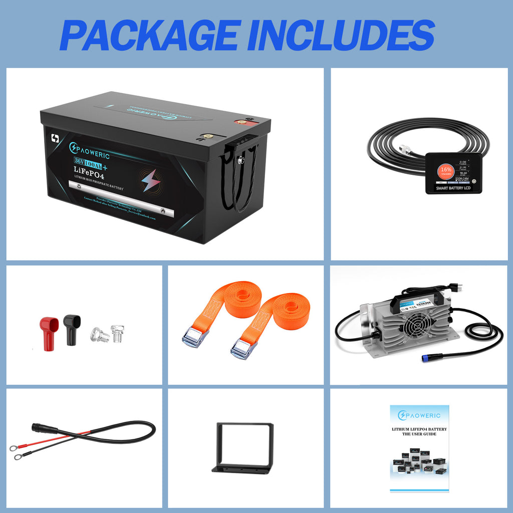 Paoweric 48V 100Ah LiFePO4 Lithium Golf Cart Battery with Charger, Perfect for Golf Cart, Trolling Motor